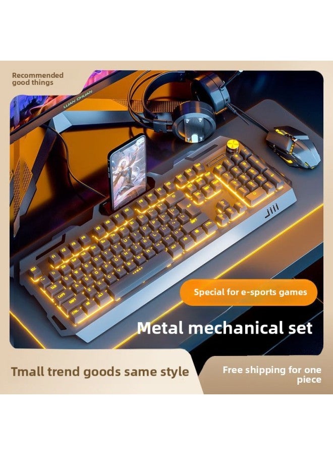 Loquat YK845 Wired Luminous Keyboard Mouse Headset Three-piece Set Electric Competition Mechanical Feel Computer Notebook Wholesale-Color:YK845-White Mixed Light 【Three-Piece Keyboard Mouse Headset】 With K - Image 2