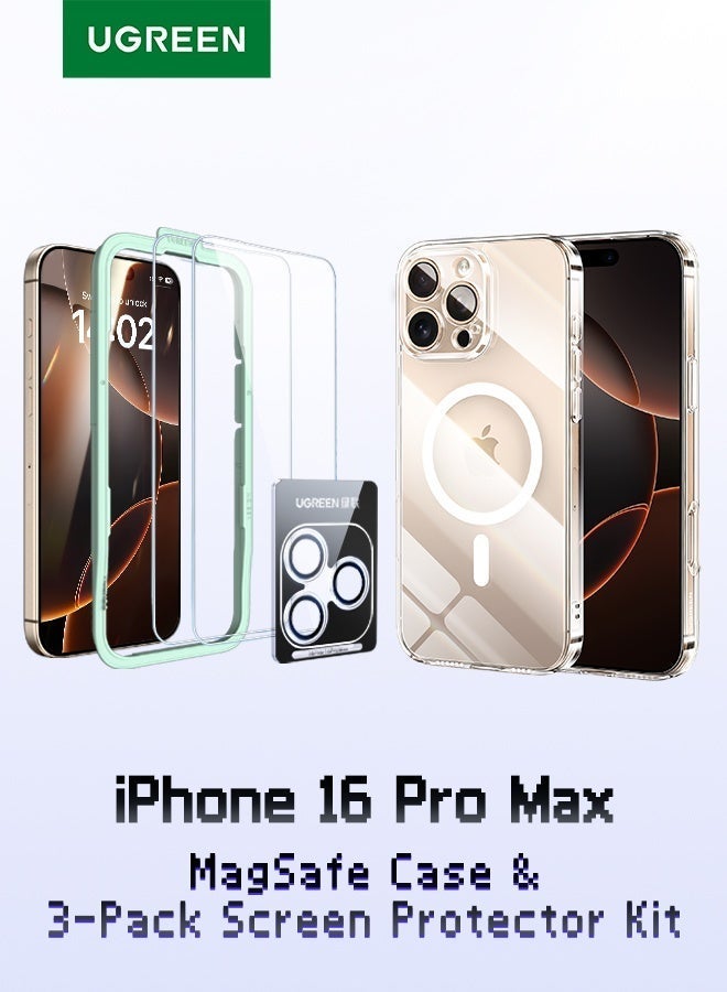 Ugreen iPhone 16 Pro Max 2Pack Screen Protector, 1 Pack Camera Lens Protector and 1*MagSafe Magnetic Case Upgraded Delay Yellowing, Installation Frame, Case Friendly 9H Tempered Glass Scratch-Resistant - Image 1