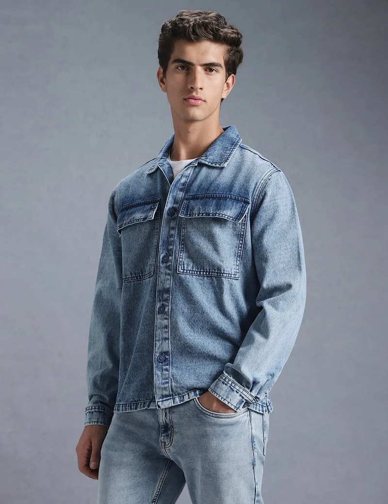 inkd Sky Why Men's Full Sleeve Shacket (Jacket) - 100% Cotton | Regular Fit | Shirts for Men | Jacket for Men for Men | Best Price UAE
