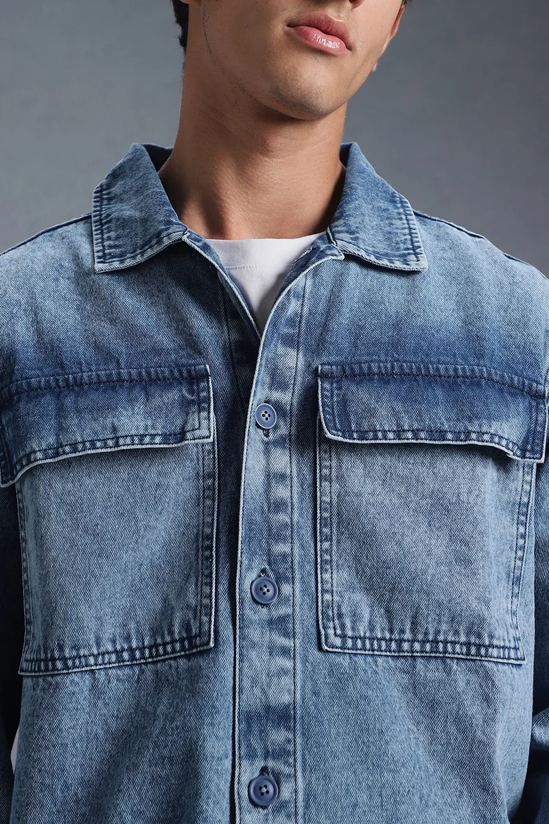 inkd Sky Why Men's Full Sleeve Shacket (Jacket) - 100% Cotton | Regular Fit | Shirts for Men | Jacket for Men for Men | Best Price UAE