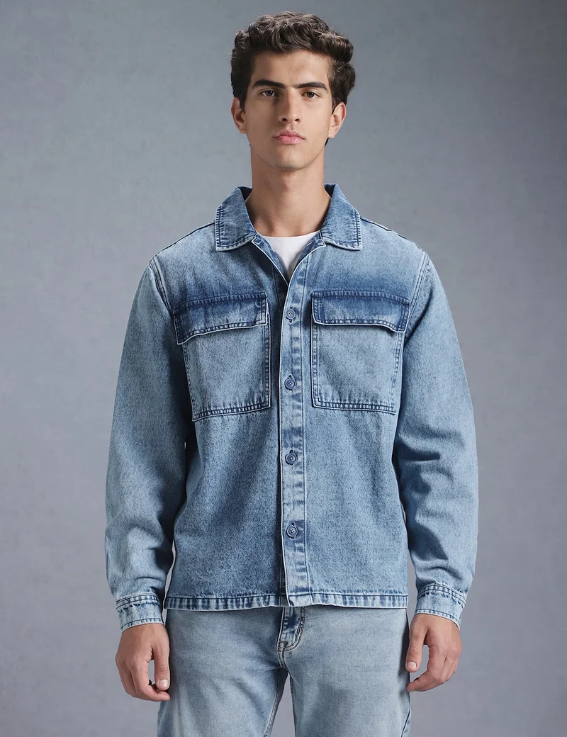 inkd Sky Why Men's Full Sleeve Shacket (Jacket) - 100% Cotton | Regular Fit | Shirts for Men | Jacket for Men for Men | Best Price UAE
