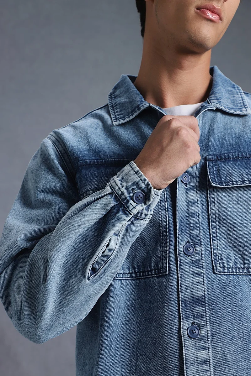 inkd Sky Why Men's Full Sleeve Shacket (Jacket) - 100% Cotton | Regular Fit | Shirts for Men | Jacket for Men for Men | Best Price UAE