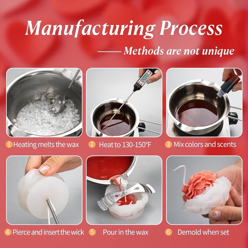 MGLIFEUL 9Pcs Rose Flower Tulip Peony Heart Candle Soap Wax Mold Valentine Day Silicone for Small Butter Candles Chocolate Making Molds Silicones Shapes Moldes De Rosas Silicona para Velas - Image 4