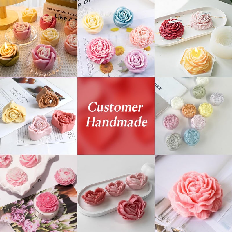 MGLIFEUL 9Pcs Rose Flower Tulip Peony Heart Candle Soap Wax Mold Valentine Day Silicone for Small Butter Candles Chocolate Making Molds Silicones Shapes Moldes De Rosas Silicona para Velas - Image 3
