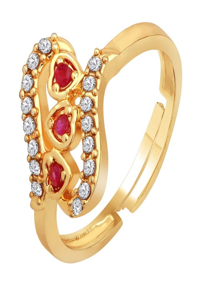 Mahi Beautiful Solitaire Crystal and Ruby Stone Adjustable Finger Ring for Girls and Women (FR1103151GRed) - Image 1