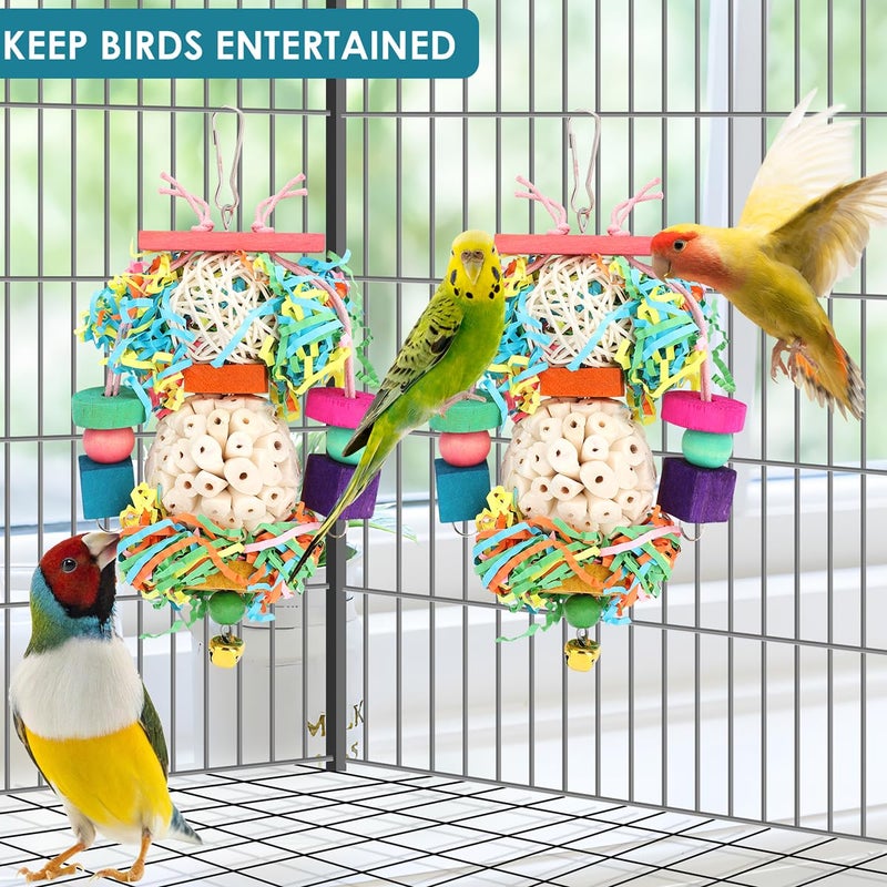 BBjinronjy Bird Toys,2PCS Hanging Natural Soft Sola Ball Beak Chew Shred Forage Toys for Parrots,Cockatiel,Conure,Love Birds,Parakeets,Budgie and Other Small Birds - Image 2