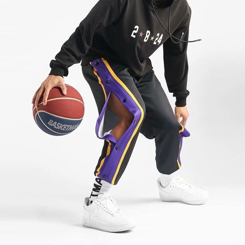 2023 Mens Button-up Loose Casual Wide-Leg Pants Purple Black 