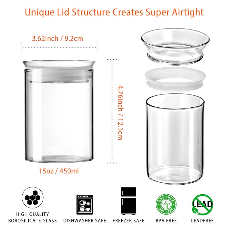 ZENS Glass Canisters Jar with Lid, Airtight Sealed 15 Fluid Ounce Spice Jars Sets of 2, Clear Small Kitchen Storage Containers for Herbs,Tea 4.76 x 3.15 IN - Image 4