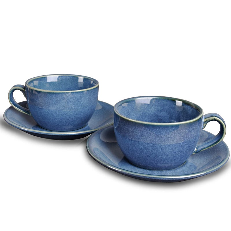 Bosmarlin Ceramic Coffee Cup Mug with Saucer Set of 2 for Latte Cappuccino Tea 85 Oz Dishwasher and Microwave SafeRoyal blue 2