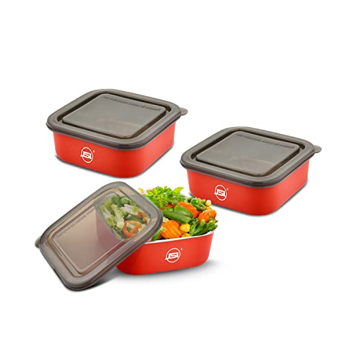 JSI Stainless Steel Fridge Storage Containers with Airtight Lids - Pack of 3 Pcs, 600 ML - Microwave Safe Lunch Box Containers for Office Home Kitchen - 100% Food Safe - Image 1