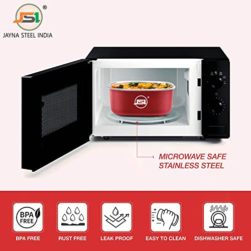 JSI Stainless Steel Fridge Storage Containers with Airtight Lids - Pack of 3 Pcs, 600 ML - Microwave Safe Lunch Box Containers for Office Home Kitchen - 100% Food Safe - Image 2