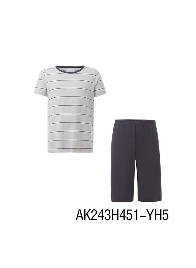 Aimer Kids Boys' Loungewear Set: Modal Striped Top And Knee-length Shorts, Short-sleeve Set - Gray And White Stripes, Size 130 - Image 2