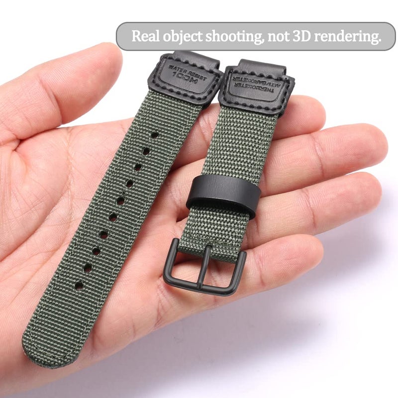 MCXGL 16mm Replacement Strap Compatible with Casio GA100 110 120 700 2100 DW5600 6900 AWG-M100 GW9400 Nylon Leather Bracelet Watch Band Watch Accessories (ArmyGreen Black Button) - Image 5