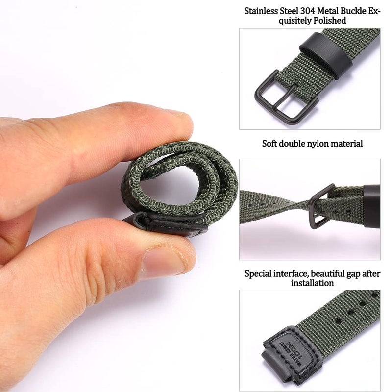 MCXGL 16mm Replacement Strap Compatible with Casio GA100 110 120 700 2100 DW5600 6900 AWG-M100 GW9400 Nylon Leather Bracelet Watch Band Watch Accessories (ArmyGreen Black Button) - Image 4