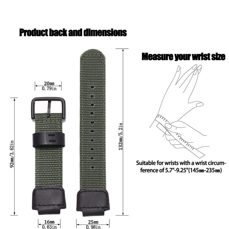 MCXGL 16mm Replacement Strap Compatible with Casio GA100 110 120 700 2100 DW5600 6900 AWG-M100 GW9400 Nylon Leather Bracelet Watch Band Watch Accessories (ArmyGreen Black Button) - Image 2