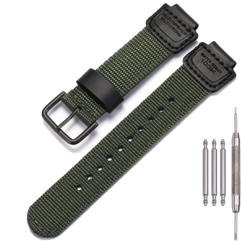 MCXGL 16mm Replacement Strap Compatible with Casio GA100 110 120 700 2100 DW5600 6900 AWG-M100 GW9400 Nylon Leather Bracelet Watch Band Watch Accessories (ArmyGreen Black Button) - Image 1