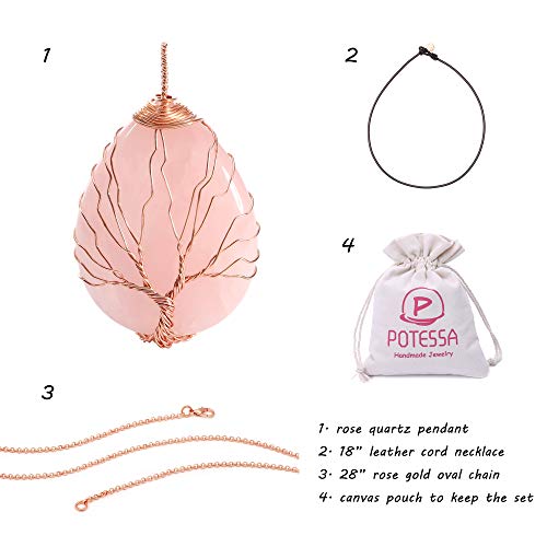 POTESSA Healing Crystal Rose Quartz Necklace Natural Gemstone Stone Pendant Leather Rope Reiki Quartz Jewelry for Men Women - Image 2