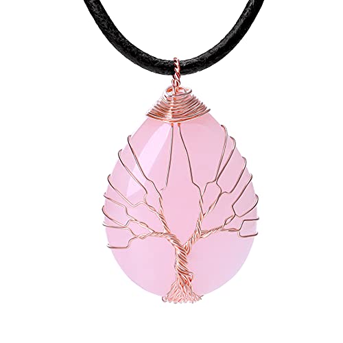POTESSA Healing Crystal Rose Quartz Necklace Natural Gemstone Stone Pendant Leather Rope Reiki Quartz Jewelry for Men Women - Image 1