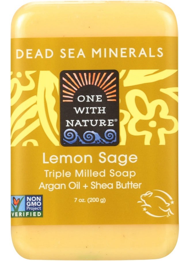 ONE WITH NATURE Dead Sea Minerals Soap Shea Butter Argan Oil Magnesium Sulfur Minerals All Skin Types Problem Skin Therapeutic Natural Lemon Sage 7 Oz Bar (1 Pack) 
