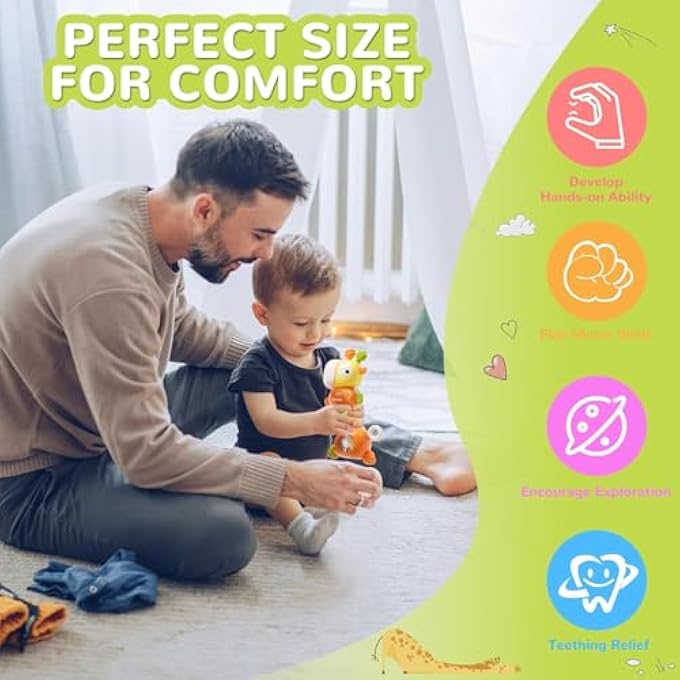 AM ANNA ألعاب التسنين الحسي للأطفال من مونتيسوري للأطفال من 3 إلى 6 و6 إلى 12 شهرا، وألعاب رباط الأطفال من فئة الطعام، وألعاب الجرخيشة للأطفال حديثي الولادة، وألعاب تعليمية موسيقية للأولاد والإناث - Image 5