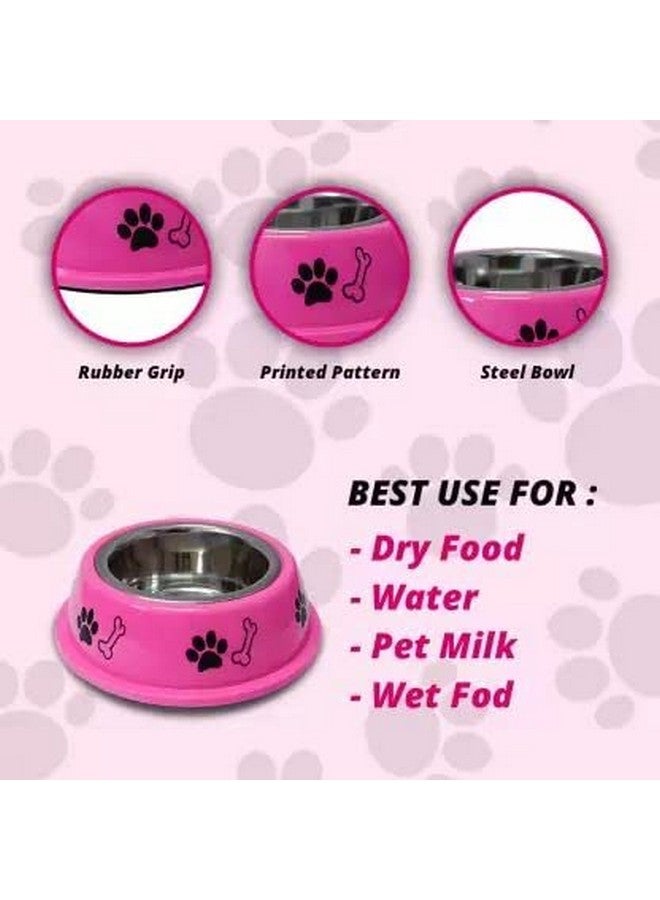 Pet Supplies Bowl/Colorfull Stainless Steel Dog Bowl/Dog Feeding Bowl/Printed Dog Bowl (800 Ml) (Pink) - Image 3