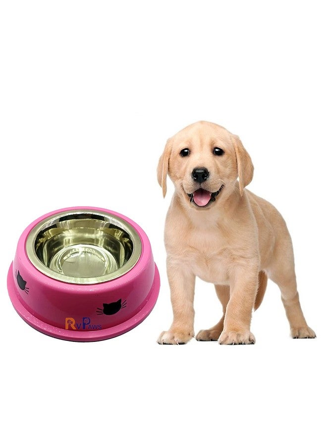 Pet Supplies Bowl/Colorfull Stainless Steel Dog Bowl/Dog Feeding Bowl/Printed Dog Bowl (800 Ml) (Pink) - Image 1