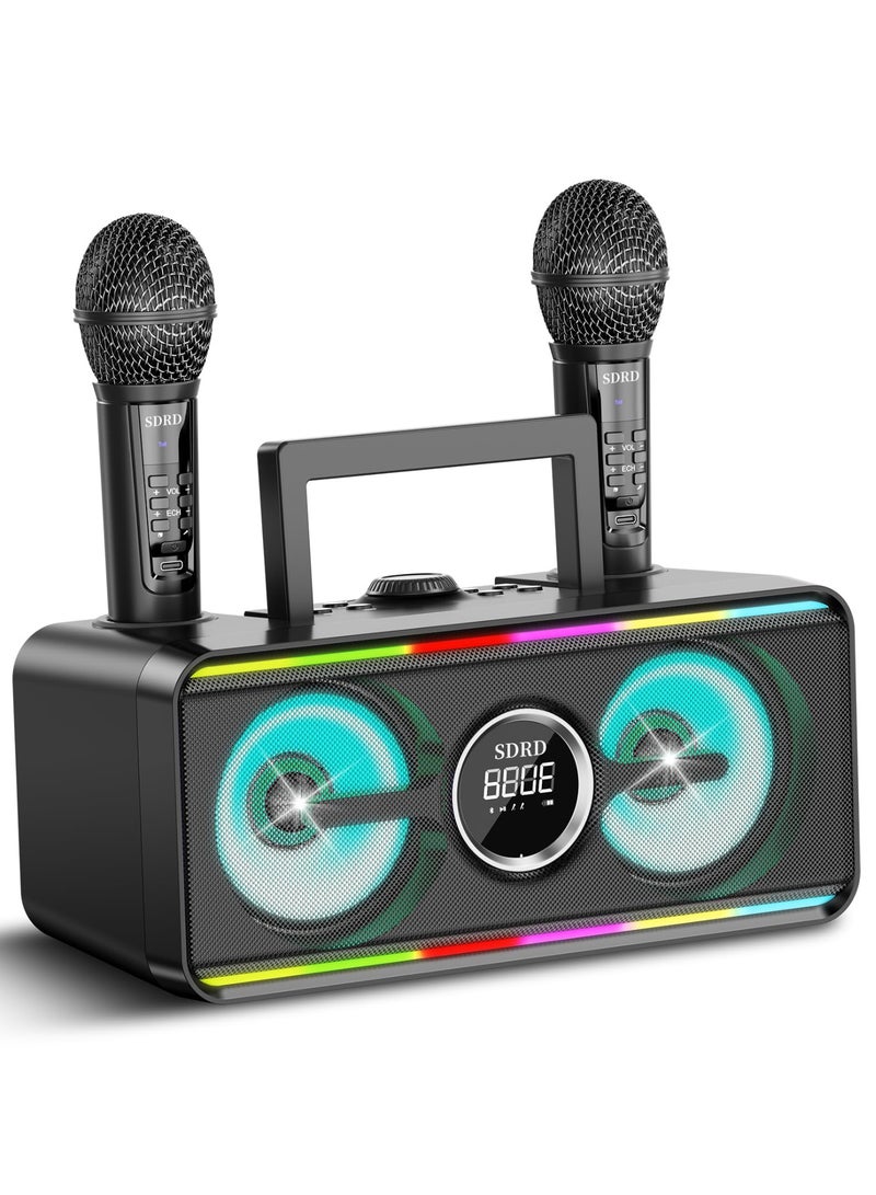 SDRD Karaoke Machine for Adults and Kids with 2 UHF Wireless Microphones, Portable Bluetooth Singing PA Speaker System with LED Lights for Home Parties, Outdoor/Indoor Use, Weddings, Churches, Birthday Gifts - Image 1