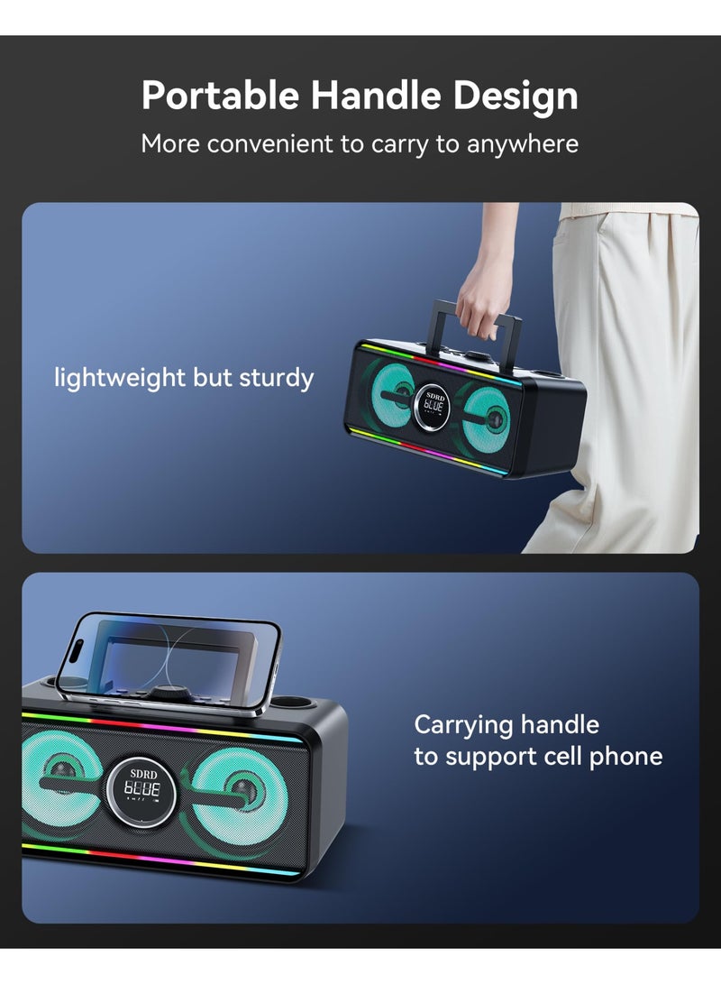 SDRD Karaoke Machine for Adults and Kids with 2 UHF Wireless Microphones, Portable Bluetooth Singing PA Speaker System with LED Lights for Home Parties, Outdoor/Indoor Use, Weddings, Churches, Birthday Gifts - Image 5