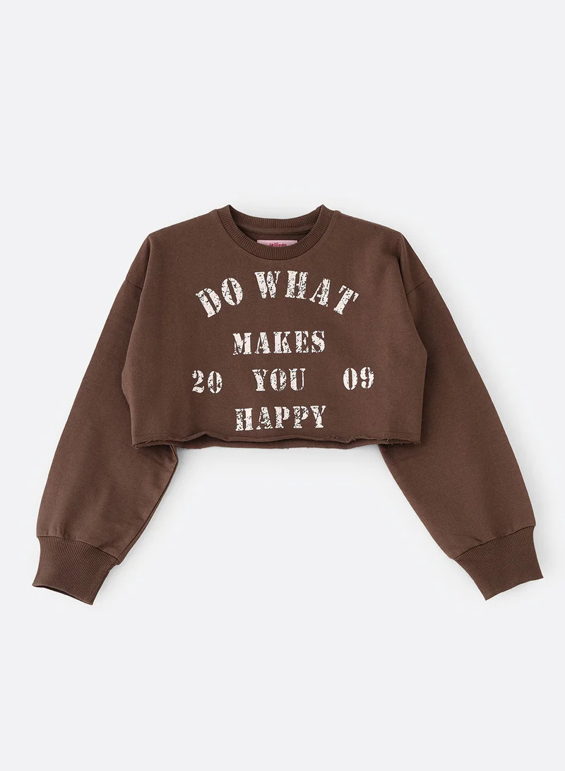 Jelliene Knitted sweat crop top with print