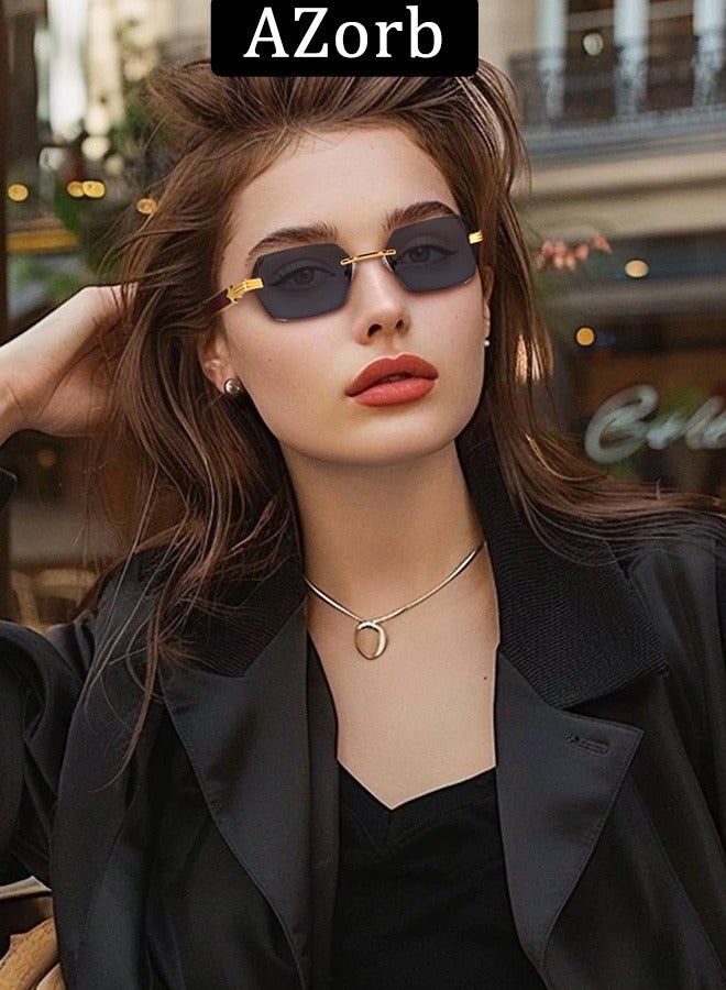 AZorb Rimless Sunglasses Women Men Wood Grain Frameless Fashion Sun Glassess Mens Womens Rectangle Men's Sunglasses Ladies Sunglass Vintage Eyewear UV400 Protection Shades Tinted Gradient Lens Brown - Image 5