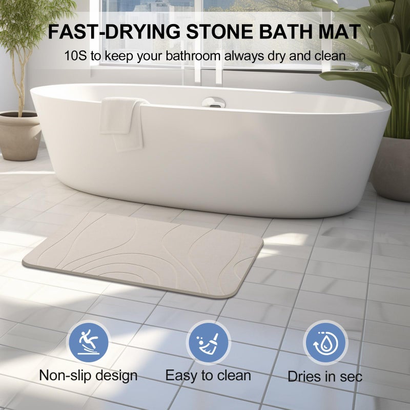 HUMIGA Stone Bath Mat, 2 Pack Diatomaceous Earth Shower Mat, Non-Slip Super Absorbent Quick Drying Bathroom Floor Mat, 24x15, Greyish White - Image 2