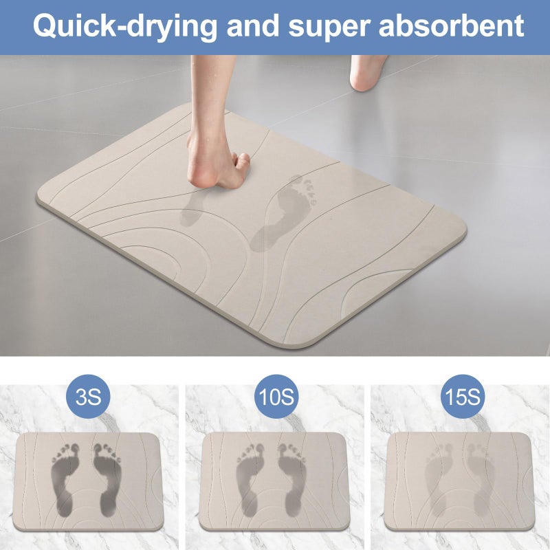 HUMIGA Stone Bath Mat, 2 Pack Diatomaceous Earth Shower Mat, Non-Slip Super Absorbent Quick Drying Bathroom Floor Mat, 24x15, Greyish White - Image 4