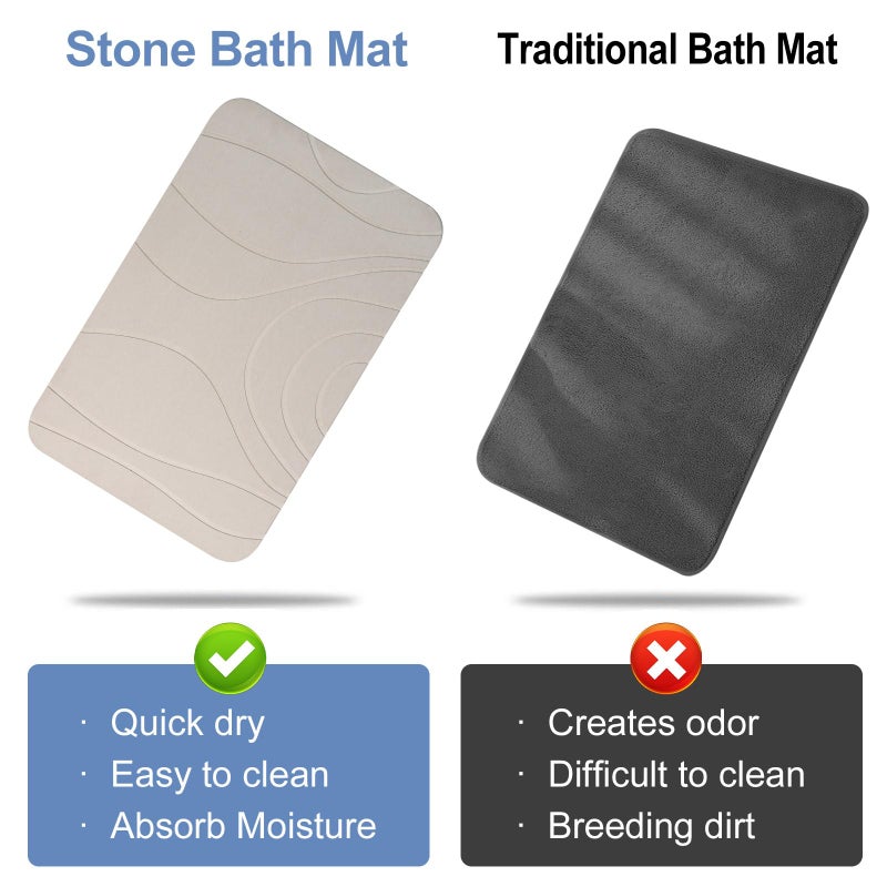 HUMIGA Stone Bath Mat, 2 Pack Diatomaceous Earth Shower Mat, Non-Slip Super Absorbent Quick Drying Bathroom Floor Mat, 24x15, Greyish White - Image 5