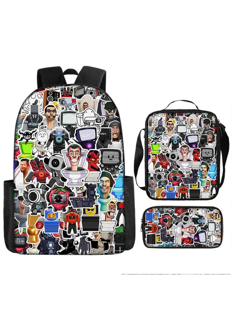 3 Pcs Skibidi Toilet  School Bag Satchel Pencil Case Animated Game Skibidi Toilet Man Gifts For Kids TV Man Toilet Man Titan Man - Image 1