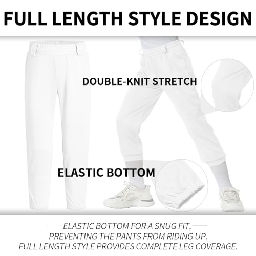 QBK 2T/3T/4T/5T Toddler Baseball Pants Youth Softball Pants Kids Tee Ball Pants for Boy Girl White（White 4T） - Image 2