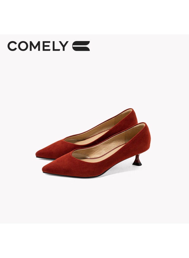 Comely 25-year Spring Fine Heel Sheepskin Pointed Toe Wedding Shoes Orange 38 - Image 1
