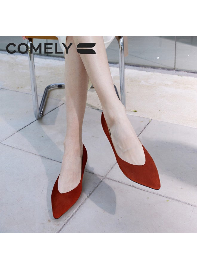 Comely 25-year Spring Fine Heel Sheepskin Pointed Toe Wedding Shoes Orange 38 - Image 5