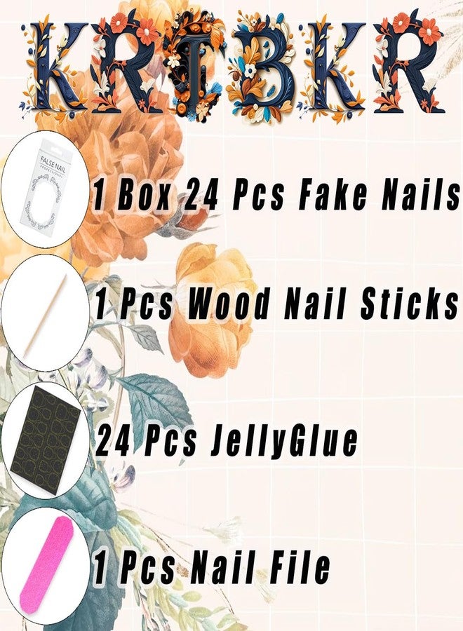 KRTBKR 10Pcs Summer Flower Press on Nails Short Almond Fake Nails Gold Shell Starfish Rhinestones Designs Full Cover Artificial Reusable Cute Handmade False Nails for Women Girls Acrylic Nails Accessories - Image 5