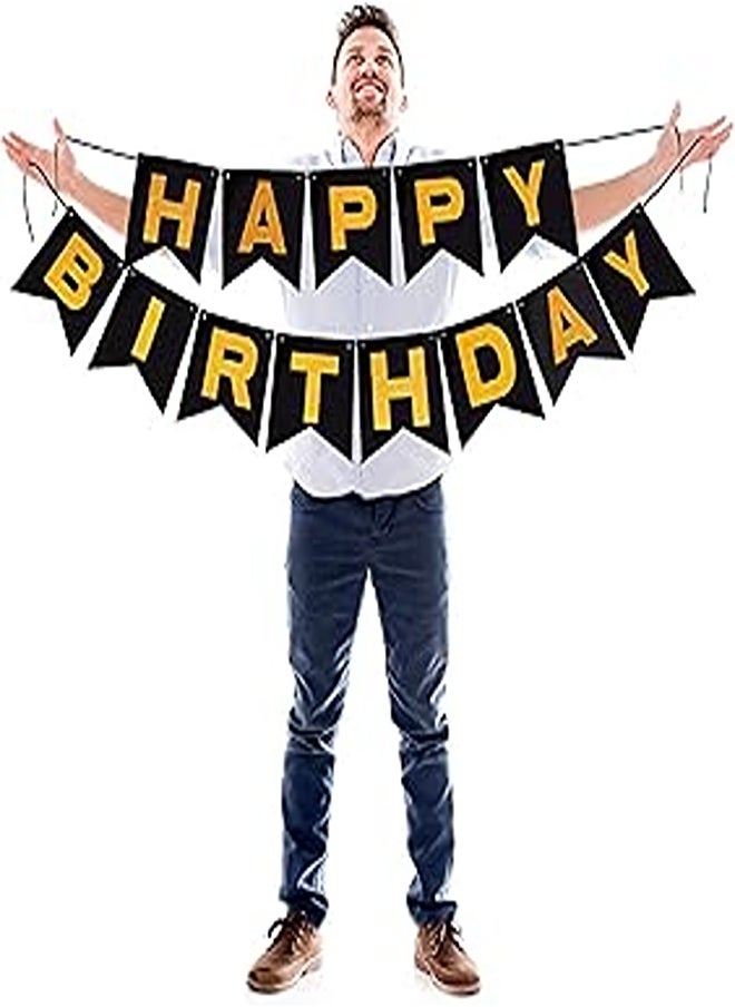 Happy Birthday Banner Black and Gold Glitter Letters on Thick Cardstock Paper Black Happy Birthday Bunting Garland for Birthday Photo Booth and Backdrop Hanging Party Supplies 