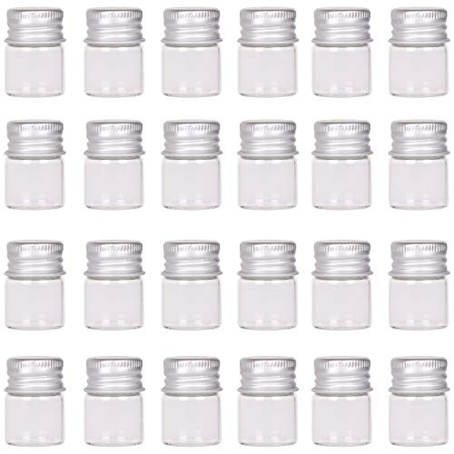 MaxMau Mini Glass Bottles with Screw Caps 5ml 24 Sets Aluminum Top Metal Lids 5 Milliliter Tiny Vials Small Jars DIY Storage Art Craft Decor - Image 1