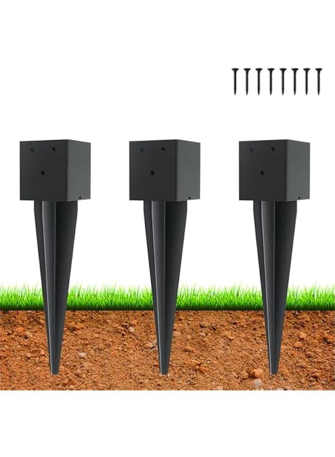 عربست 3 قطع 4 × 4 انش مسمار تثبيت سياج ارضي (داخلي 3.6 انش × 3.6 انش)، عمود معدني 16 انش مطلي بمسحوق اسود، قاعدة اعمدة سياج للسقف والسياج والشرفة والدرابزين وصندوق البريد - Image 1