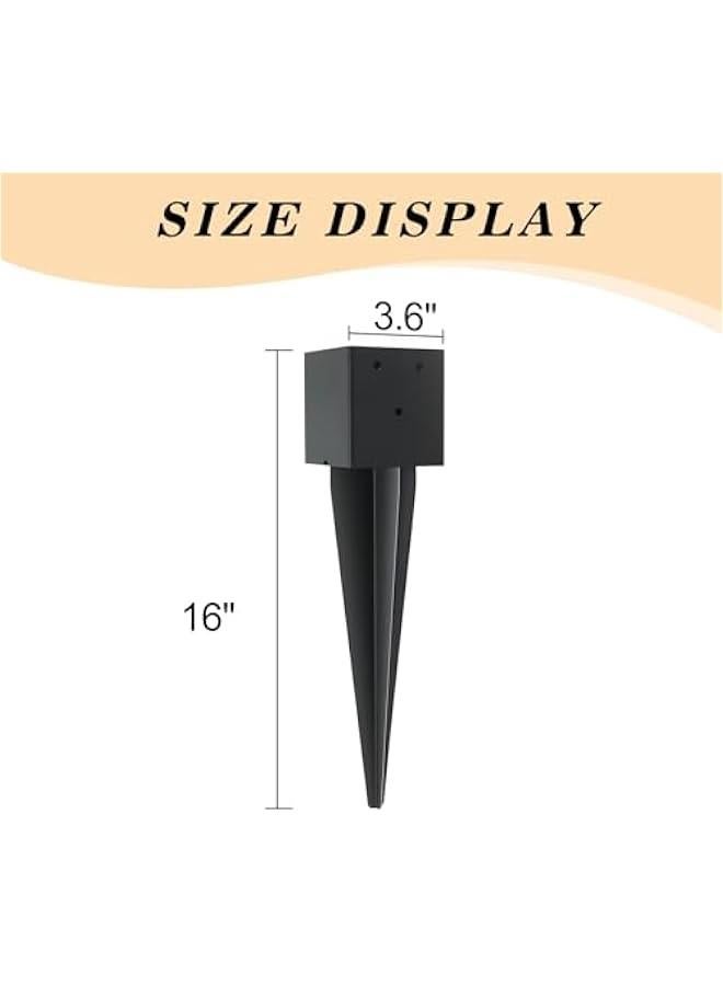 عربست 3 قطع 4 × 4 انش مسمار تثبيت سياج ارضي (داخلي 3.6 انش × 3.6 انش)، عمود معدني 16 انش مطلي بمسحوق اسود، قاعدة اعمدة سياج للسقف والسياج والشرفة والدرابزين وصندوق البريد - Image 2