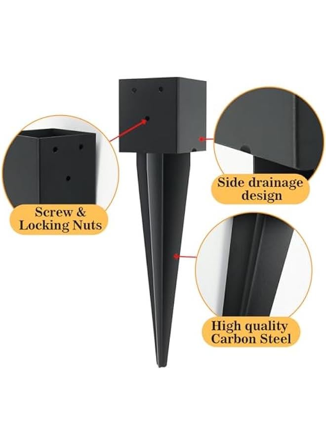 عربست 3 قطع 4 × 4 انش مسمار تثبيت سياج ارضي (داخلي 3.6 انش × 3.6 انش)، عمود معدني 16 انش مطلي بمسحوق اسود، قاعدة اعمدة سياج للسقف والسياج والشرفة والدرابزين وصندوق البريد - Image 5