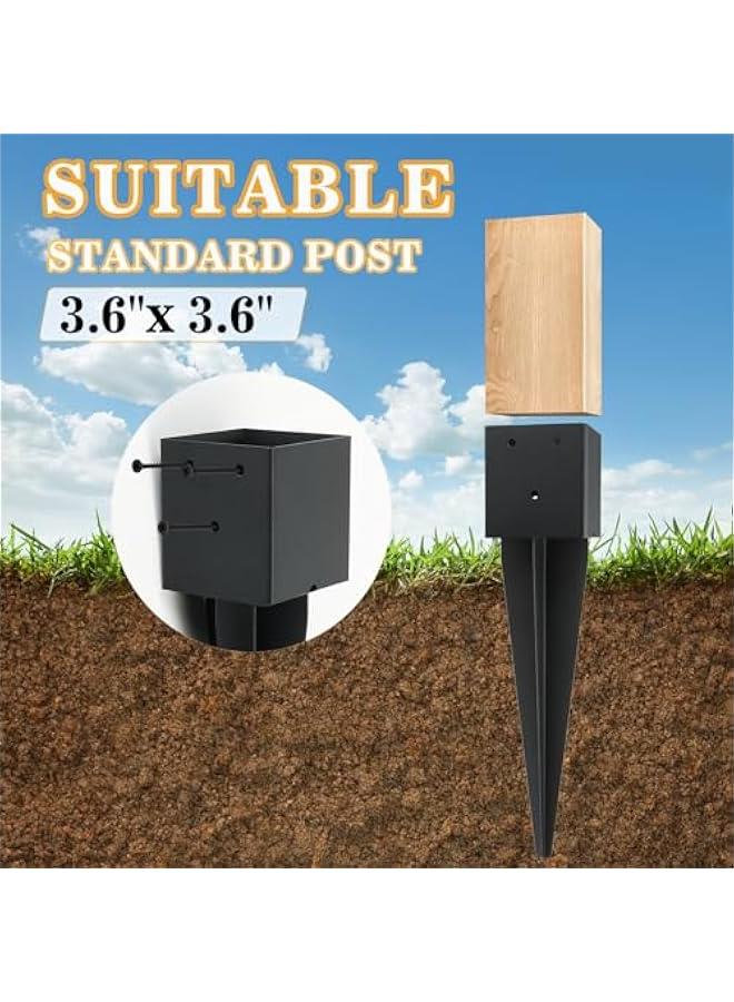 عربست 3 قطع 4 × 4 انش مسمار تثبيت سياج ارضي (داخلي 3.6 انش × 3.6 انش)، عمود معدني 16 انش مطلي بمسحوق اسود، قاعدة اعمدة سياج للسقف والسياج والشرفة والدرابزين وصندوق البريد - Image 3