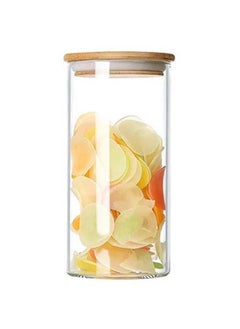Mash 1000ml Round Glass Jar with Bamboo Lid, Kitchen Food Storage Containers Airtight Lids Cereals Canisters Jars  - Image 1