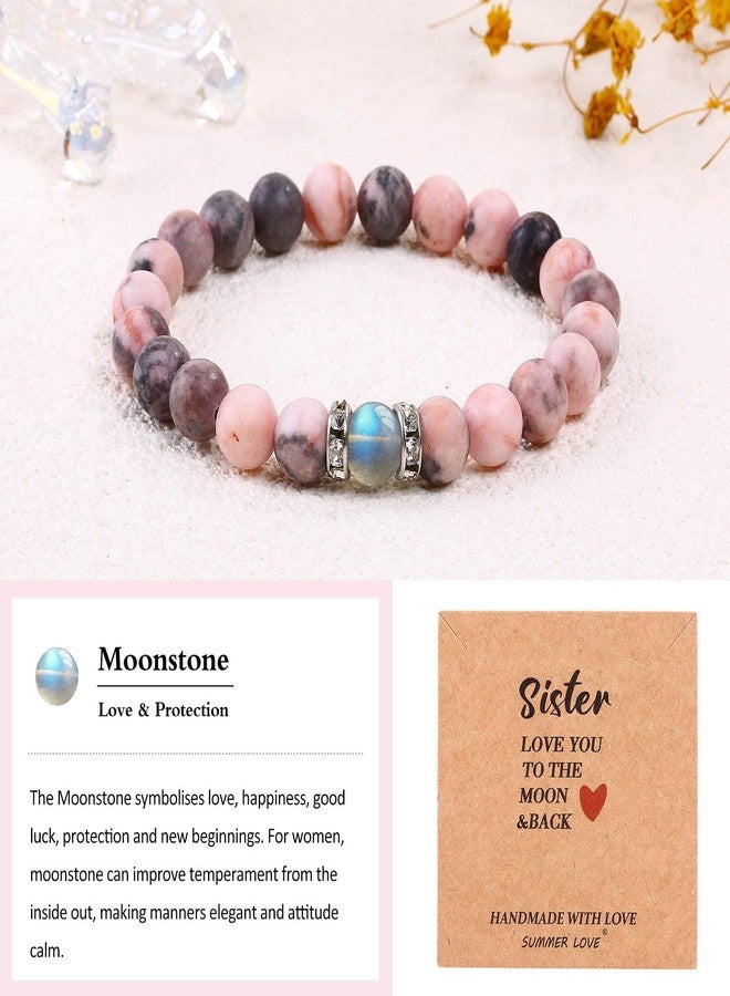 YIHOON Gifts for Mom,Sister,Aunt,Grandma,Gemstone Beaded Bracelet for women teen Birthday Jewelry Presents (3Sister-Moonstone&Zebra Jasper) - Image 3