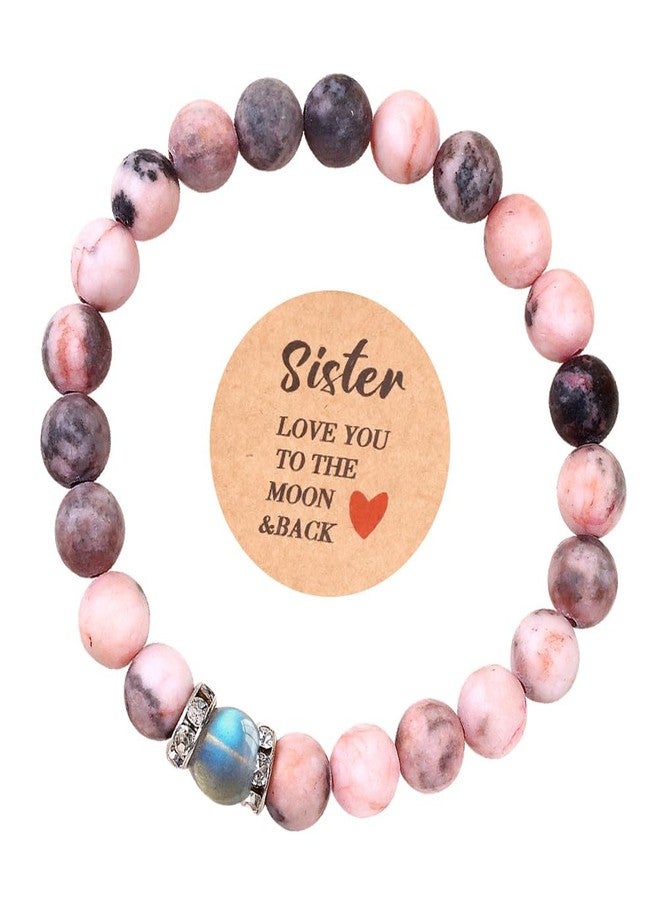 YIHOON Gifts for Mom,Sister,Aunt,Grandma,Gemstone Beaded Bracelet for women teen Birthday Jewelry Presents (3Sister-Moonstone&Zebra Jasper) - Image 1