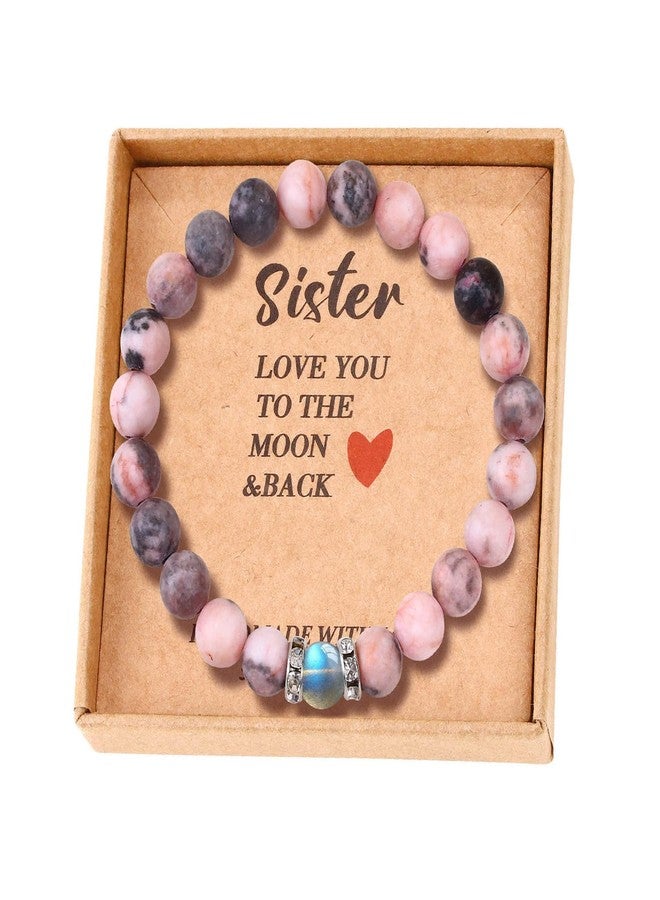 YIHOON Gifts for Mom,Sister,Aunt,Grandma,Gemstone Beaded Bracelet for women teen Birthday Jewelry Presents (3Sister-Moonstone&Zebra Jasper) - Image 2