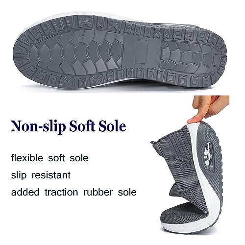 Touchmosees Women's Nursing Shoes Air Cushion Orthopedic Diabetic Wedge Sneaker Toning Rocker Platform Walking Shoes 2266 Dark Grey 41 - Image 3