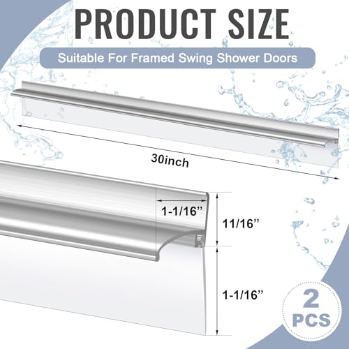 Hicarer 2 Pcs 30 Chrome Framed Shower Door Replacement Drip Rail with Vinyl Sweep Shower Door Water Deflector with Bottom Seal Applied Mounting Tape and ScrewsSliver - Image 3
